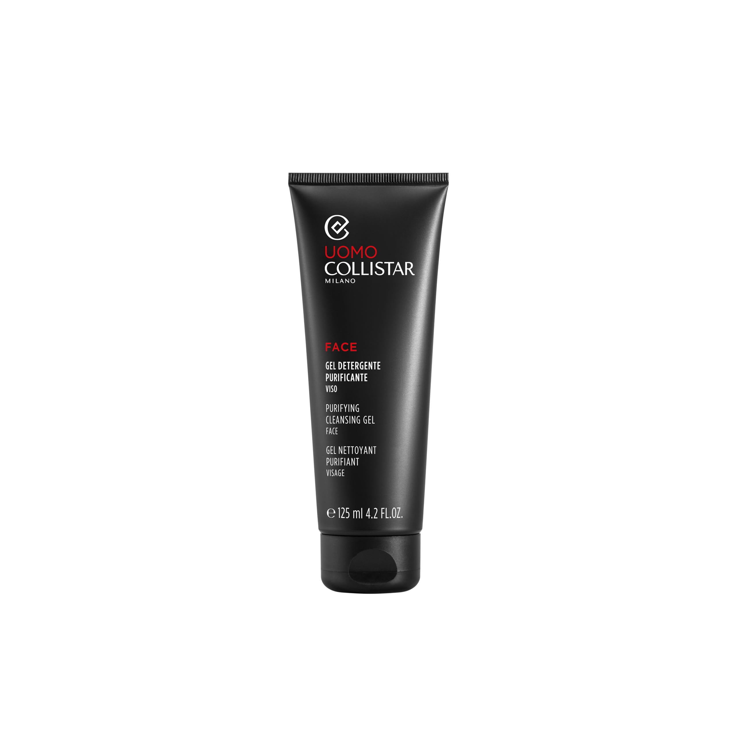 Collistar Gel Detergente Purificante Viso Uomo, per Pelle Grassa e Impura, con Carbone Attivo, Rimuove Impurità, Effetto Opacizzante, Texture Nera Schiumogena, 125 ml