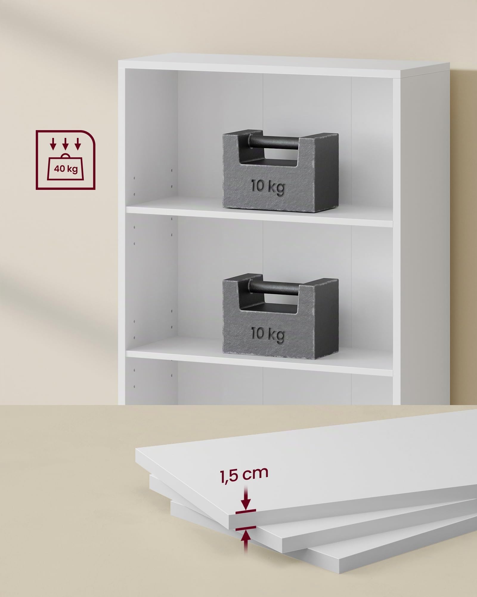 VASAGLE Librería de 3 Niveles con estantes Ajustables, estantería Infantil y Unidad de Almacenamiento para Oficina en casa de Estudio, 60 x 24 x 93 cm, Blanca LBC105T14