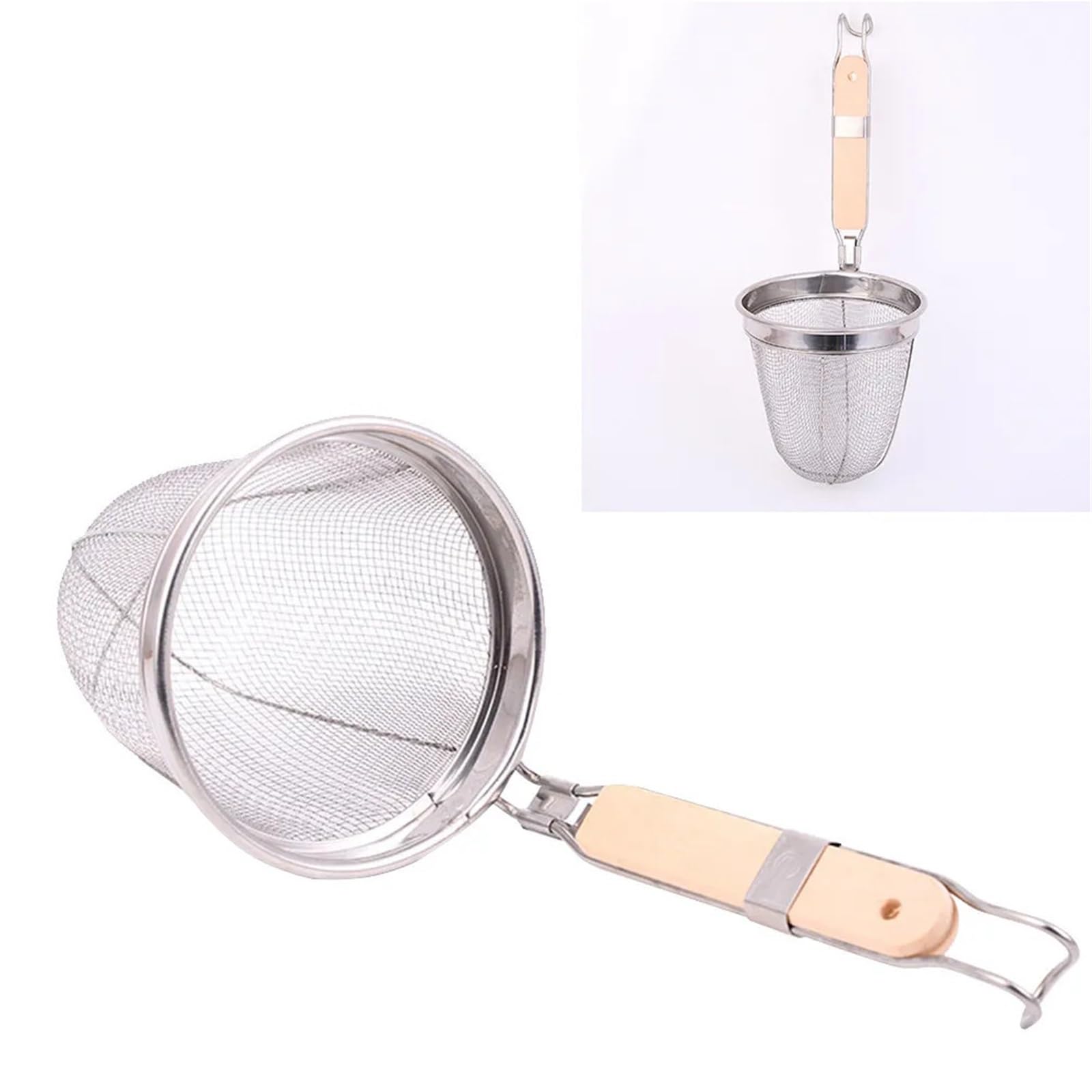 2 Stück Edelstahl-Küchensiebkorb, Drahtgeflecht, tiefer Skimmer, Spülen, Nudeln, Knödel, Lebensmittelsieb, Netzspinne mit langer Länge Für Lebensmittel