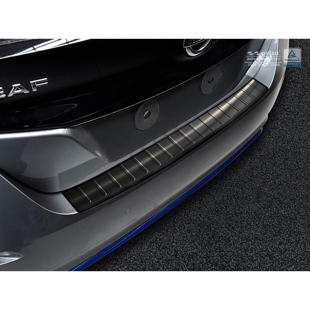 Avisa Black Stainless Steel Rear bumper protector compatible with Nissan Leaf II 2017-2021 & FL 2021- 'Ribs'