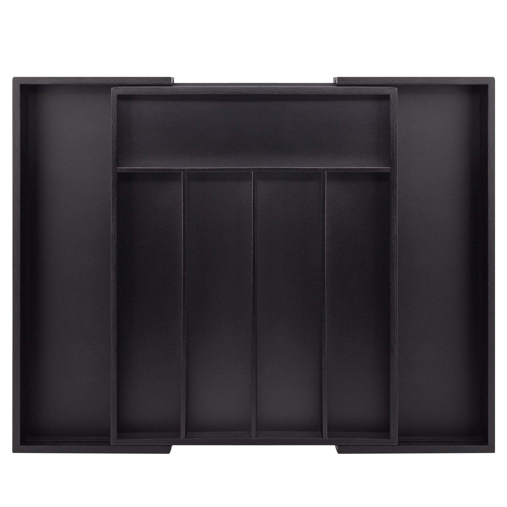 Woodluv Black Cutlery Drawer Organiser, Expandable Utensil Tray For Kitchen, Adjustable Compartment Holds Kitchen Utensils Office Supplies, Storage For Cutlery, Large