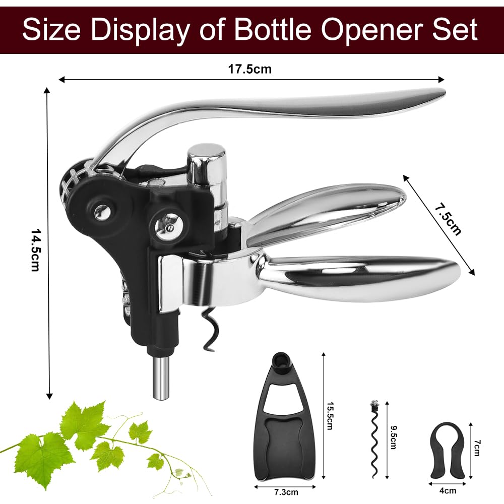 Apribottiglie per Vino Manuale,Cavatappi Manuale a Leva 4 In 1 Set,Cavatappi Professionale,Apribottiglie Manuale Strumento di Apertura Rapida del Vino per Versatore di Vino