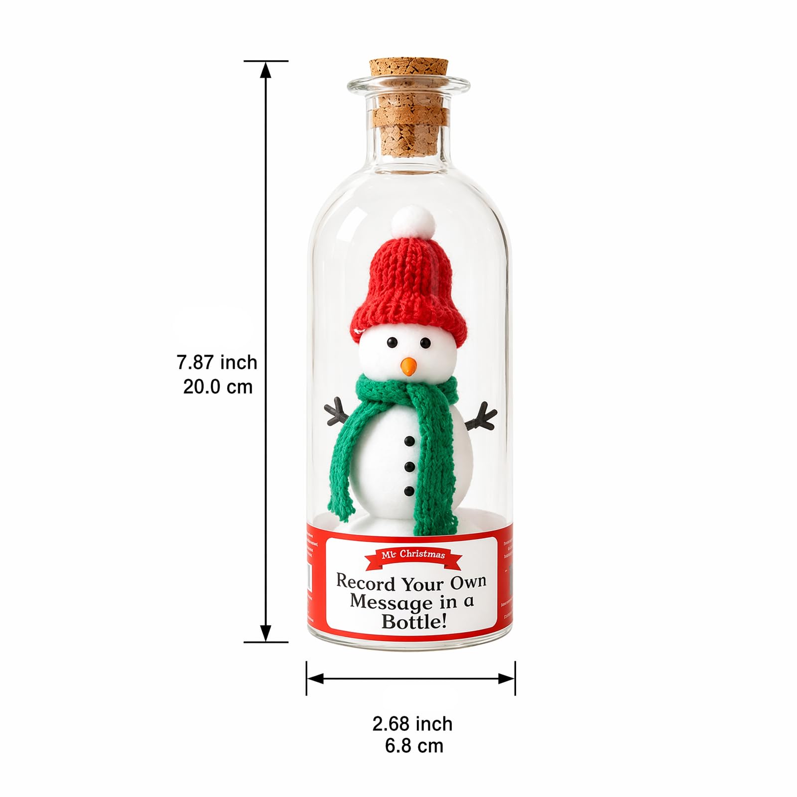 Messaggio dell'albero di Natale in una bottiglia, decorazione natalizia | Ornamento del pupazzo di neve della rosa dell'albero di vetro con voce registrabile, regali decorativi speciali di Natale