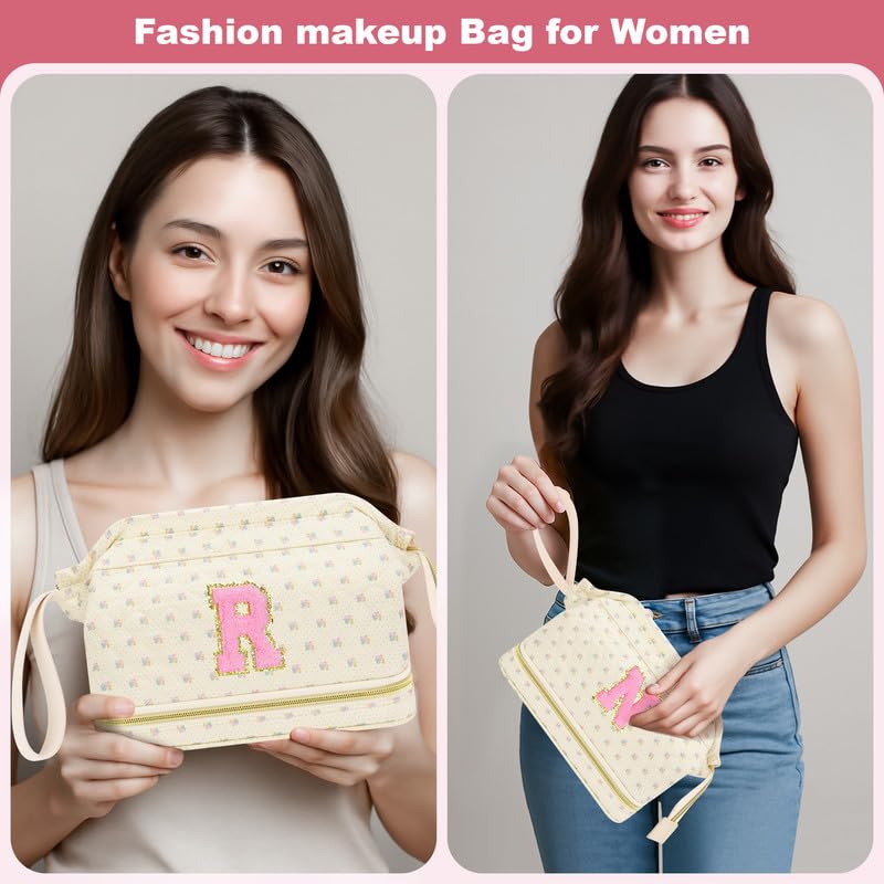 Make-up-Tasche mit Initialen-Motiv, Blau, Größe M: