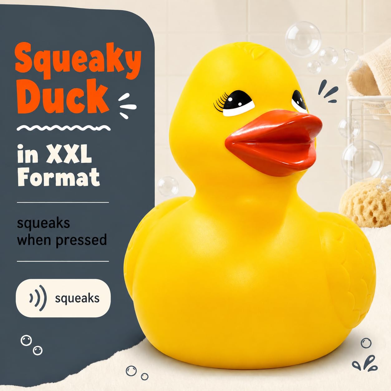 MIJOMA Anatra di gomma gigante da bagno | Compagno di giochi acquatici perfetto per bambini e adulti | Materiale di alta qualità e durevole | Versione XXL con altezza di 25 cm (giallo)