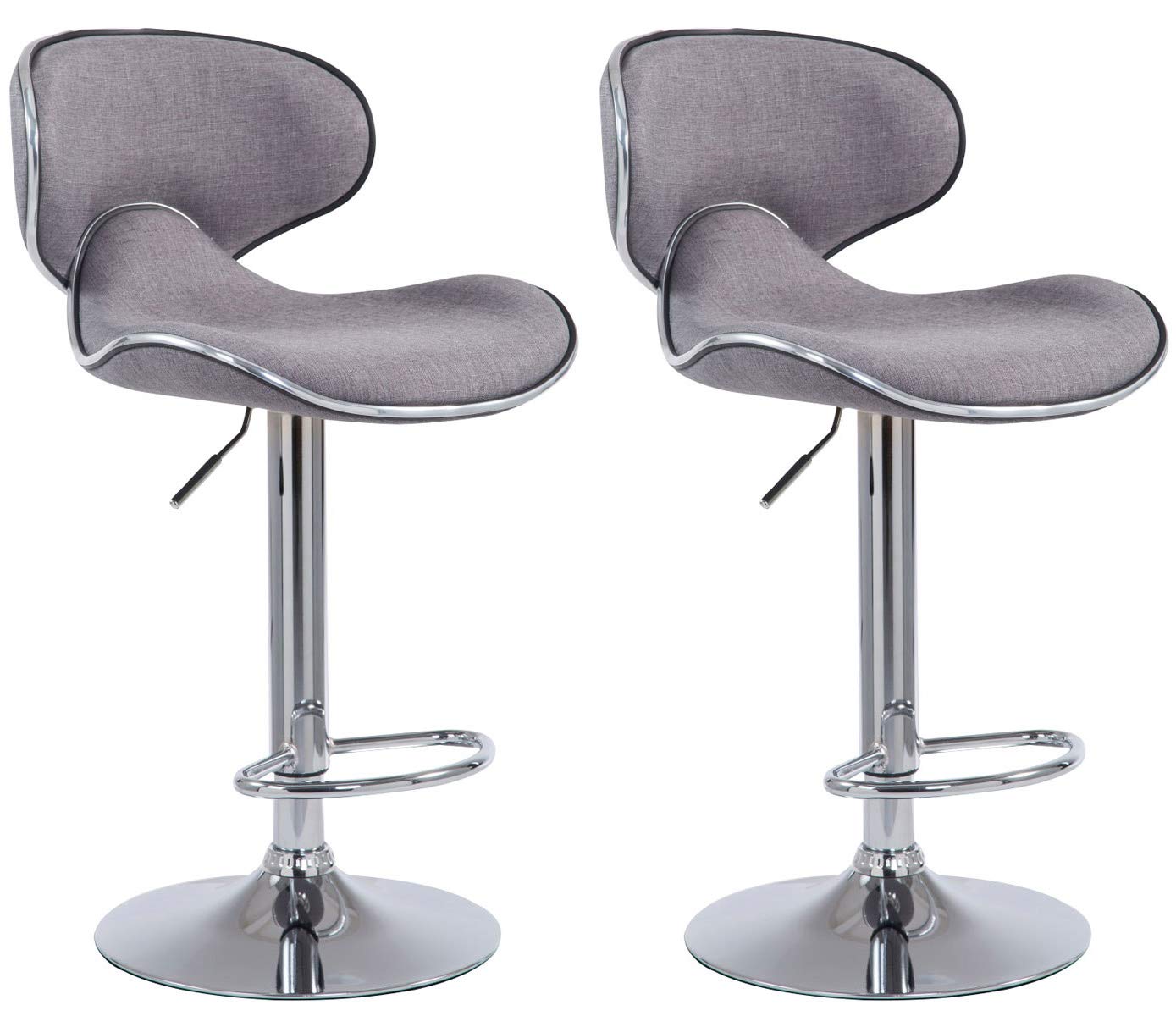 CLP Lot De 2 Tabourets De Bar Las Vegas V2 en Tissu I Chaises Hautes Ajustables Et Pivotantes I Piètement Et Repose-Pieds en Métal | Couleur Gris Clair Couleur du Cadre Chrome