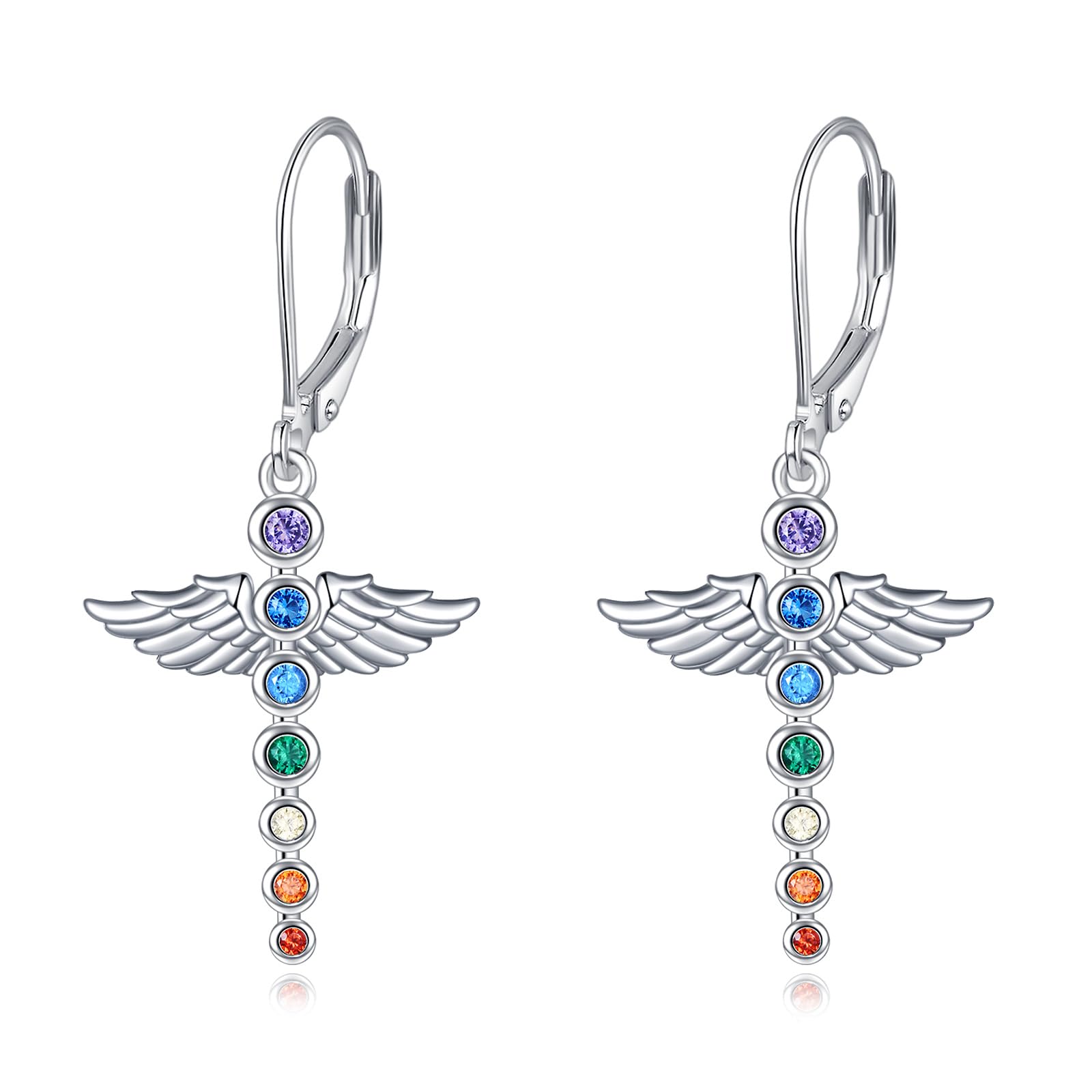 Lotus Blumen/Engel Ohrringe für Damen 925 Sterling Silber 7 Chakra Tropfen Ohrring Yoga Lotus Schmuck Geschenk für Frauen Teenager Mädchen