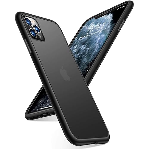 TORRAS Shockproof Compatible with iPhone 11 Pro Case, [Military Grade Drop Tested] Translucent Hard Matte Case with Soft TPU Bumper Slim Phone Case Designed for iPhone 11 Pro, Matte Black