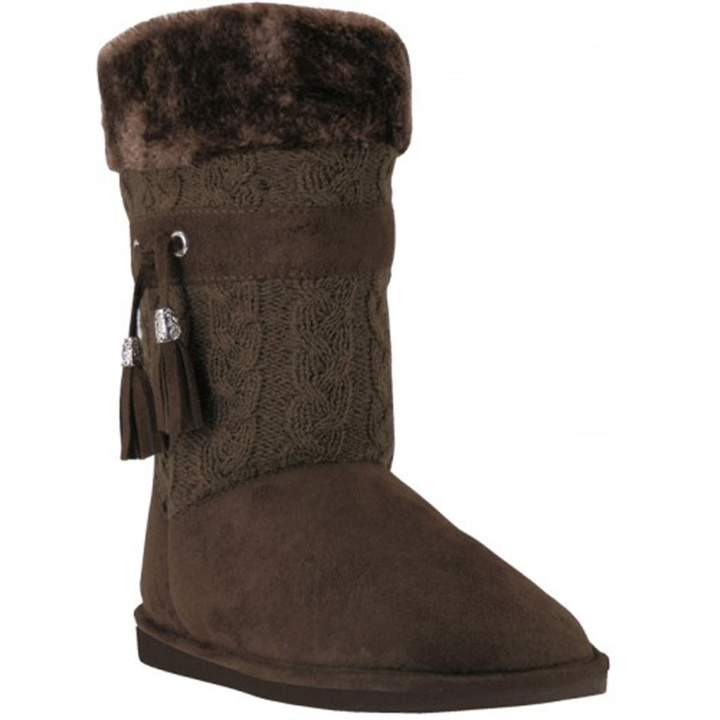 B5A570L Women's Boots Knit Sweater Faux Suede Fashion Tassel Crochet Mid Calf Fur Lining Warm Shoes, Black, Grey, Brown