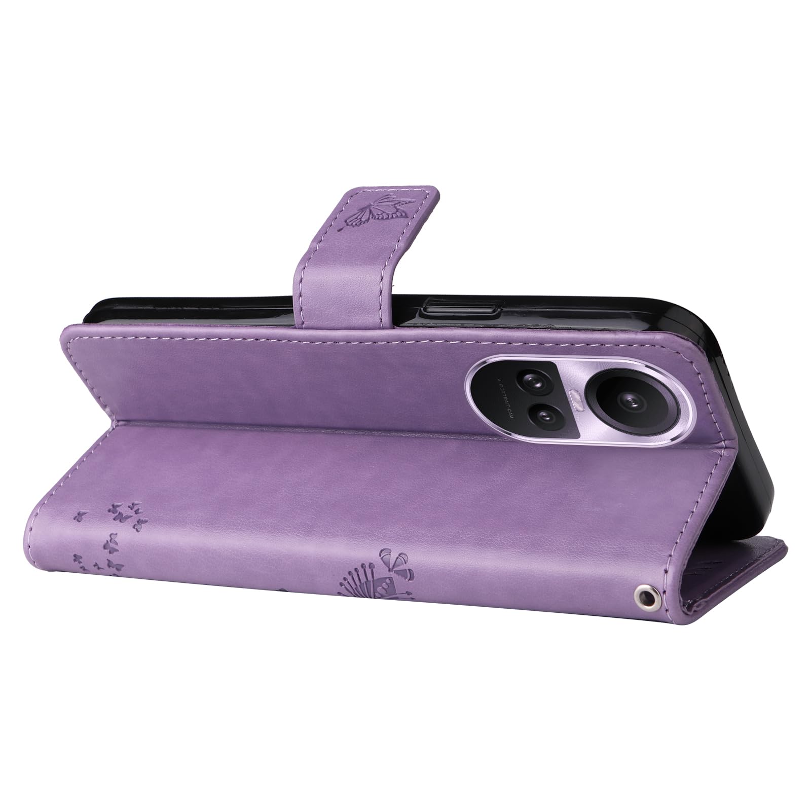MOJIA Cover Portafoglio Per Oppo Reno 10 5G / Reno 10 Pro 5G - Custodia Flip In PU Con Supporto E Antifurto RFID - Viola - 3