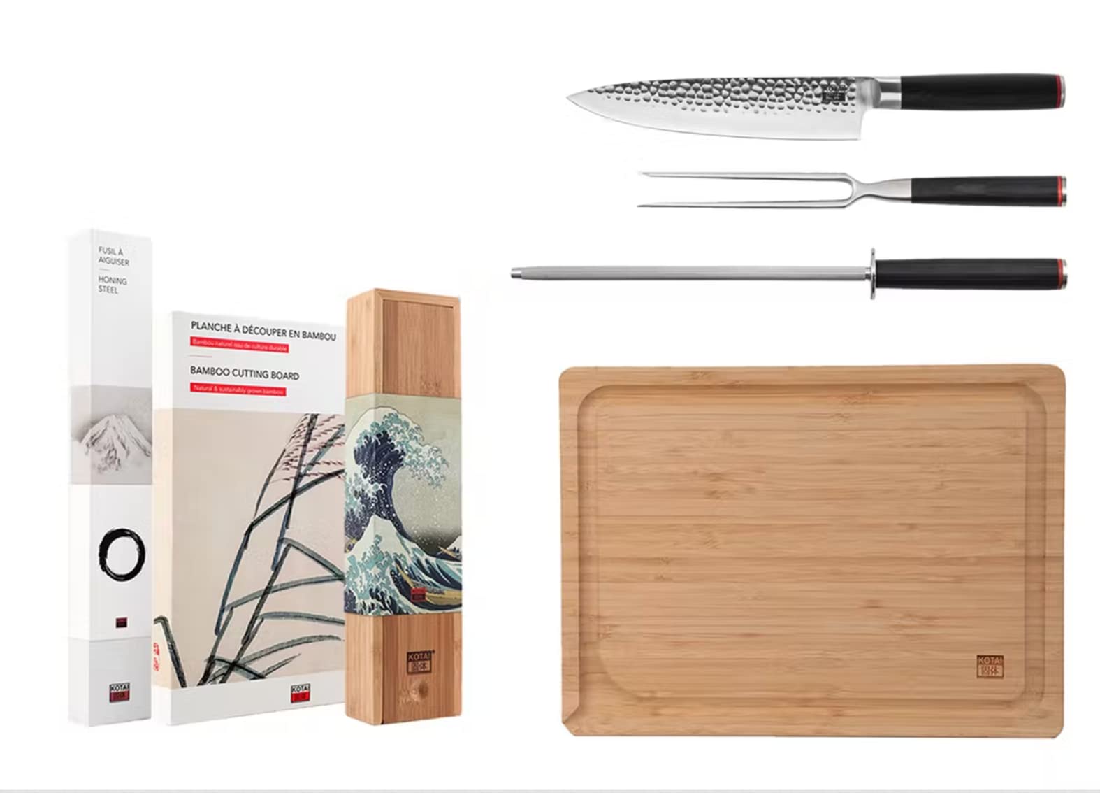 Gyuto couteau de chef d'exception et set grillades luxe avec planche