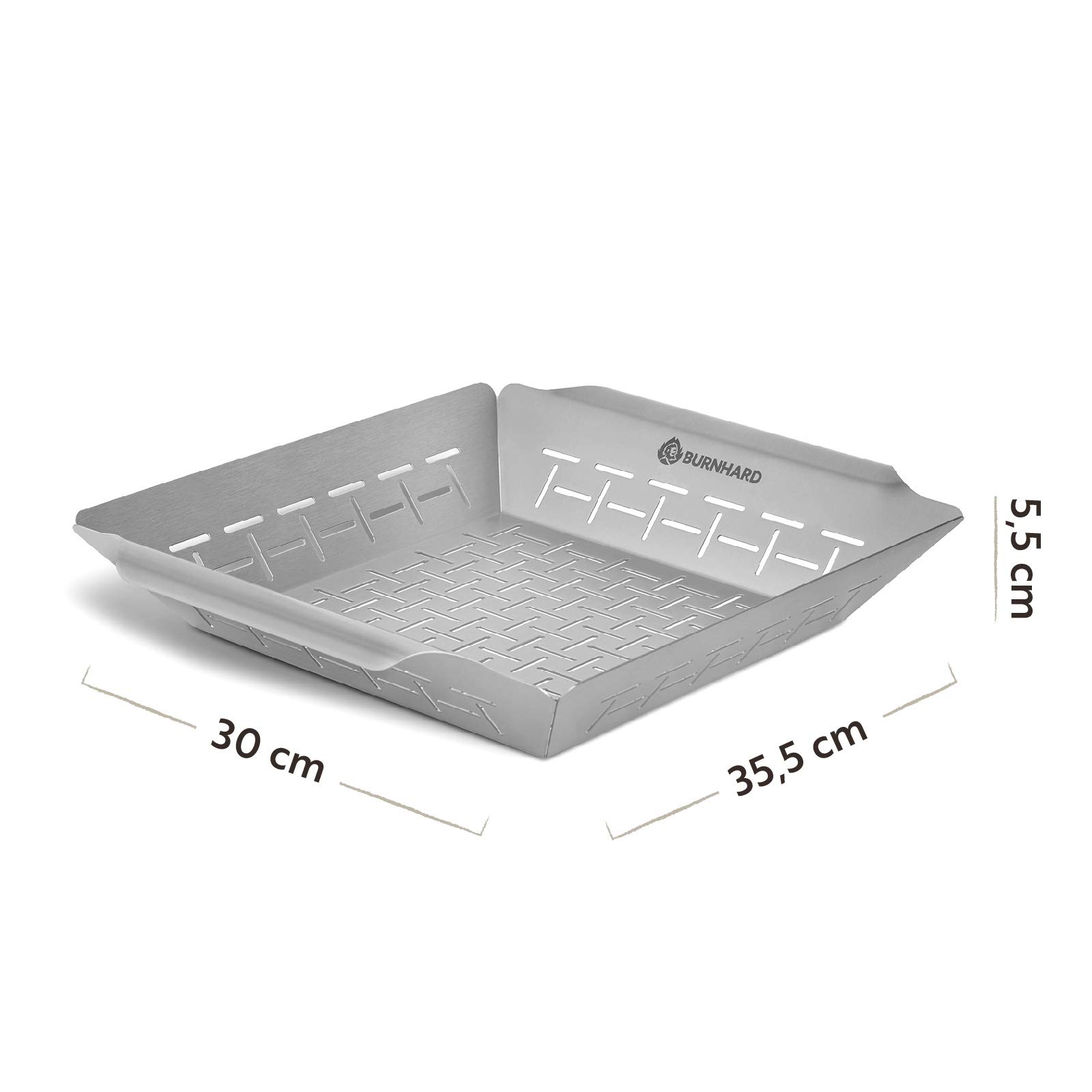 Panier à Griller en Acier Inoxydable BURNHARD® Haute Qualité, Compatible Lave-Vaisselle, Grandes Poignées, Répartition Optimale de la Chaleur, Compatible Four, Universel pour Barbecue à Gaz, Charbon