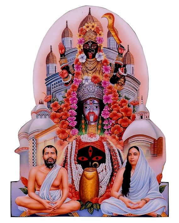 Indianstore4Everyone Kolkata Goddess Shri Maha Kali, Ramakrishna Paramahamsa & Sarada Devi Divine Holy Blessing Wood & Plastic Photo Frame Cutout with Back stand (Size- 6 inch X 8 inch)- Multicolor