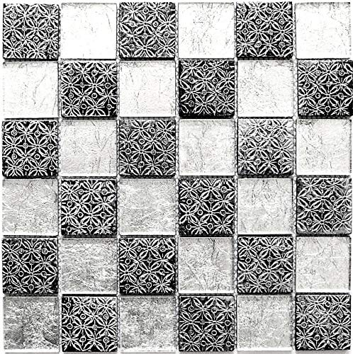Piastrelle a mosaico in vetro, cristallo, effetto resina, colore argento, specchietti per piastrelle, rivestimenti per elettrodomestici, fissaggio a parete, 10 tappetini