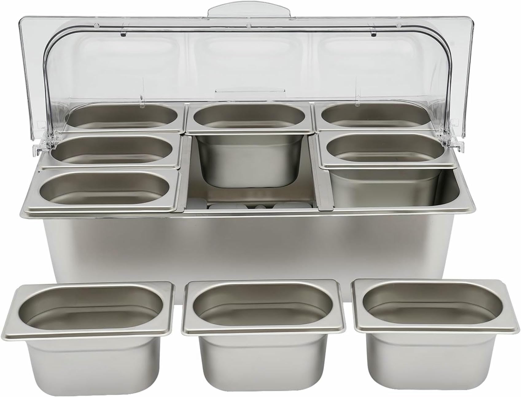 1 Set für Salatbar, Buffet-Station, Lebensmittel-Servierbehälter, Lebensmittel-Servierdisplay mit Deckel, kalte Speisen, Buffet-Servierer für Zuhause, Hotel, Einkaufszentrum~/