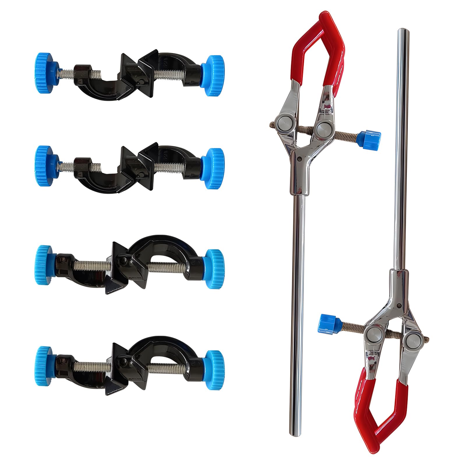 Lab Clamps 3 Prong with Lab Stand Clamp Holders 6-Piece Set 3 Prong Finger Adjust Jaw Bosshead 2 Clamp Holder 4 Lab Stand Clamp Holders