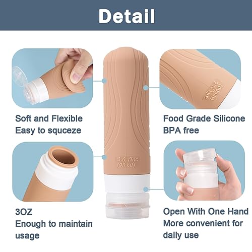 Miniatura 3 de Contenedores de viaje para artículos de tocador, juego de botellas de silicona tamaño de viaje, botellas de champú y acondicionador a prueba de