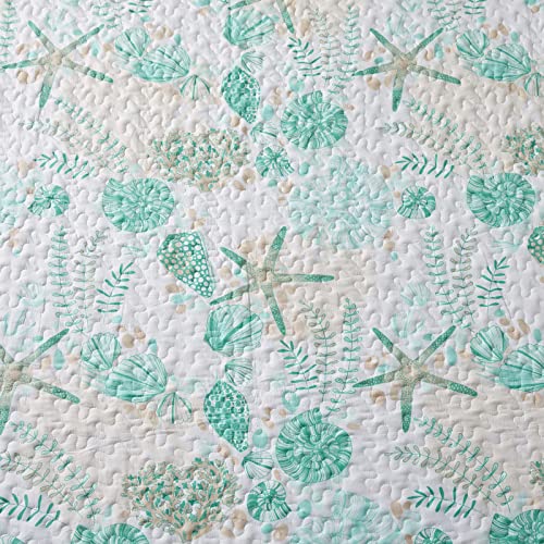 Bnuitland Quilt Set Queen Size, Lightweight Ocean Beach Bedspreads, Summer Reversible Seashell Coverlet Set, 3 Pcs Microfiber Bedding Set, Soft Nautical Pattern Quilt for All Season (90"x 96",Green) - Image 5