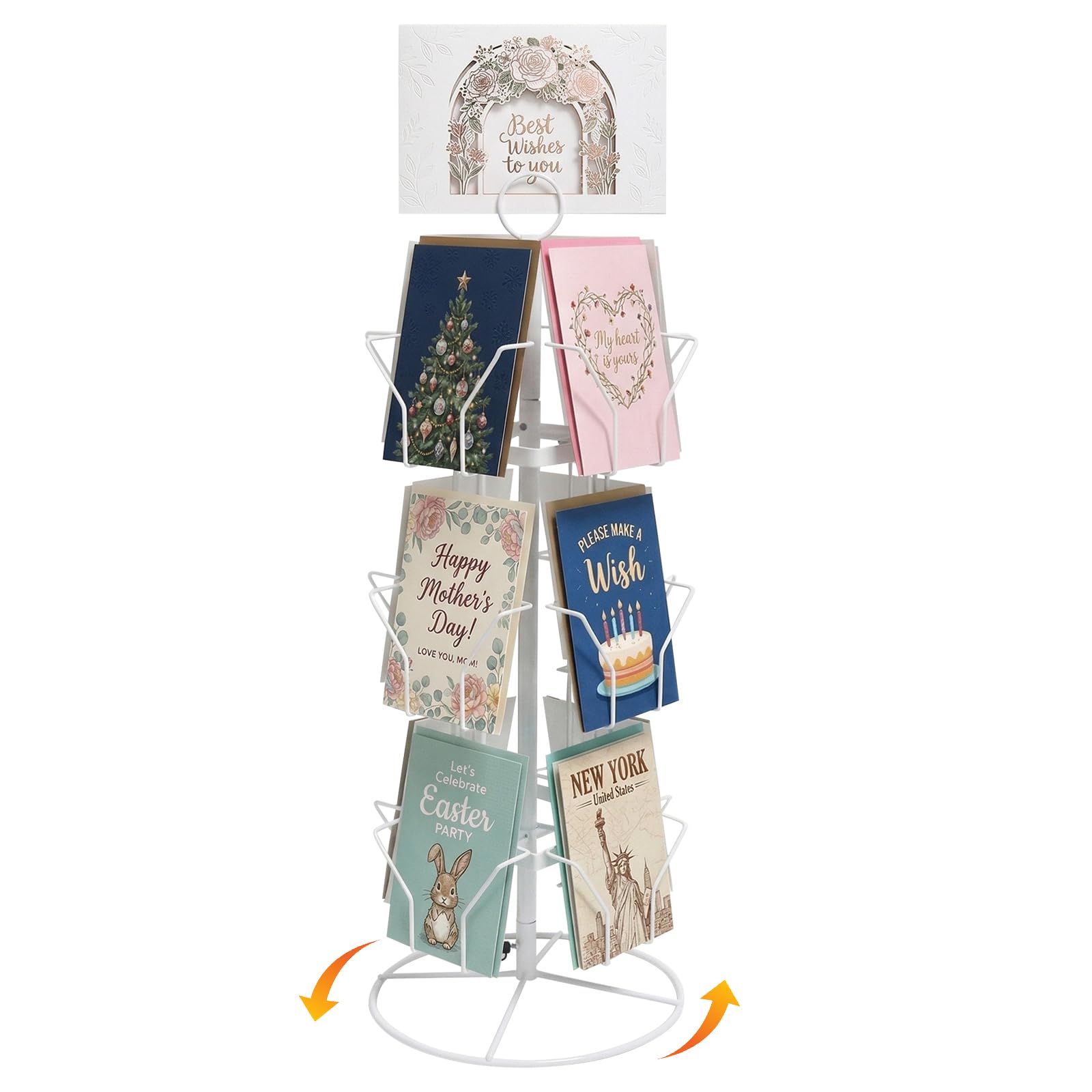 Hocomay 3 Tier Greeting Card Display Stand, 12 Pocket Rotating Greeting Card Organizer, Sticker Display Rack Holder for Postcard Sticker Photo Brochures Stamp