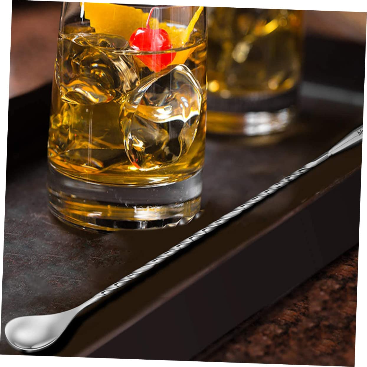 COLLBATH Bar Mixing Spoons 2pcs Steel Stirring Spoons Dripping Spoons for Cocktail Shaker Comfortable to Hold Heat-resistant