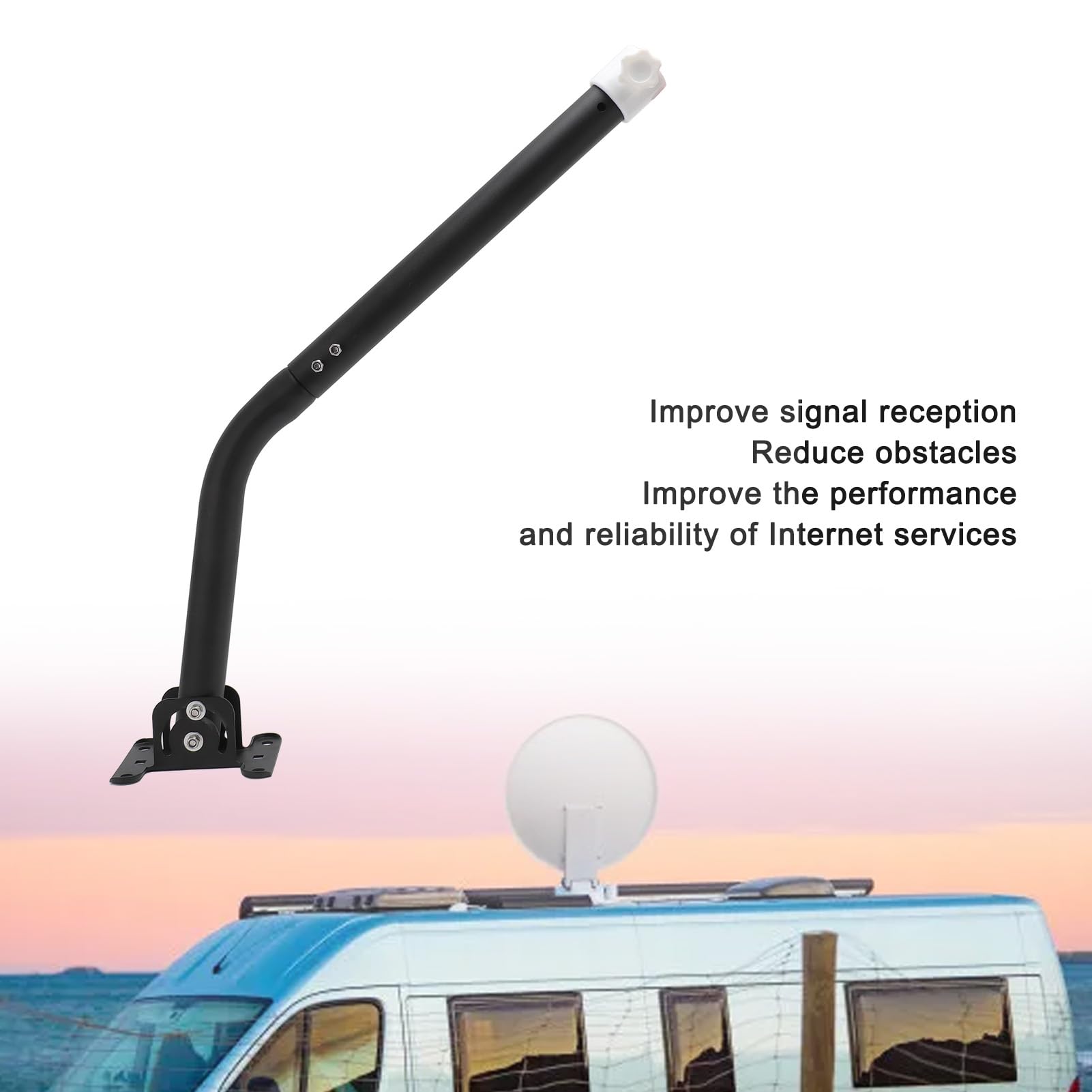 Monture Support D'antenne Réglable, Kit de sur Poteau en J D'antenne Satellite pour Installation sur Poteau ou au Mur ou sur le Toit, Compatible avec V2