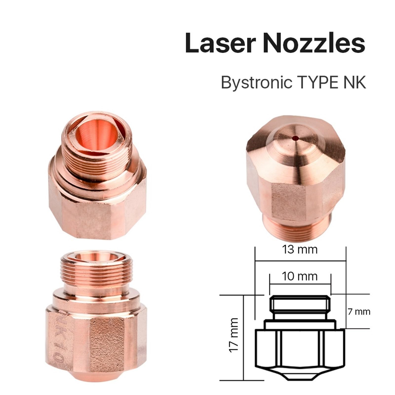 Laser Nozzle M10 H17 D13 NK HK H K Series 0.8-4.0mm Caliber for Fiber Laser Cutting Head(2.0mm,HK Series)