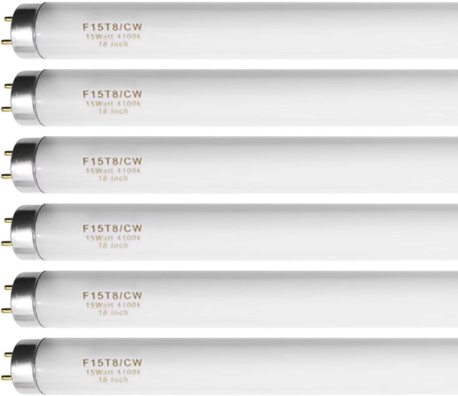 Konideke 18 Inch F15T8/CW T8 15W Fluorescent Light Bulb Cool White, F15T8/SP41 Replacement Bulb for Garage, Office, Kitchen Under-Cabine, G13 Base 6 Count