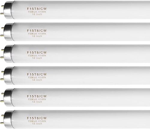 Bombilla fluorescente F15T8CW T8 de 15 W de 18 pulgadas, color blanco frío, compatible con Philips GE F15T8SP41, bombilla de repuesto G13, base 6