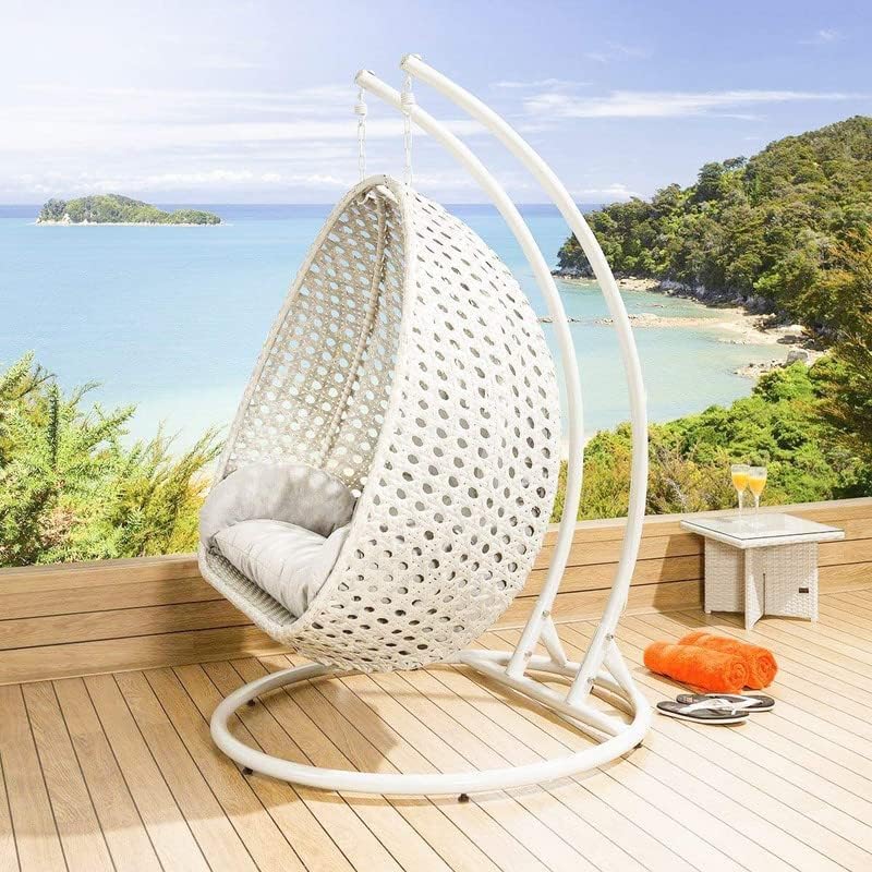 Image of Double Seater Hammock Swing Chair with Stand & Cushion | Heavy Duty Powder Coated Steel Frame | Outdoor Indoor Hanging Swing for Patio Balcony Garden Terrace Living Room (White-White)