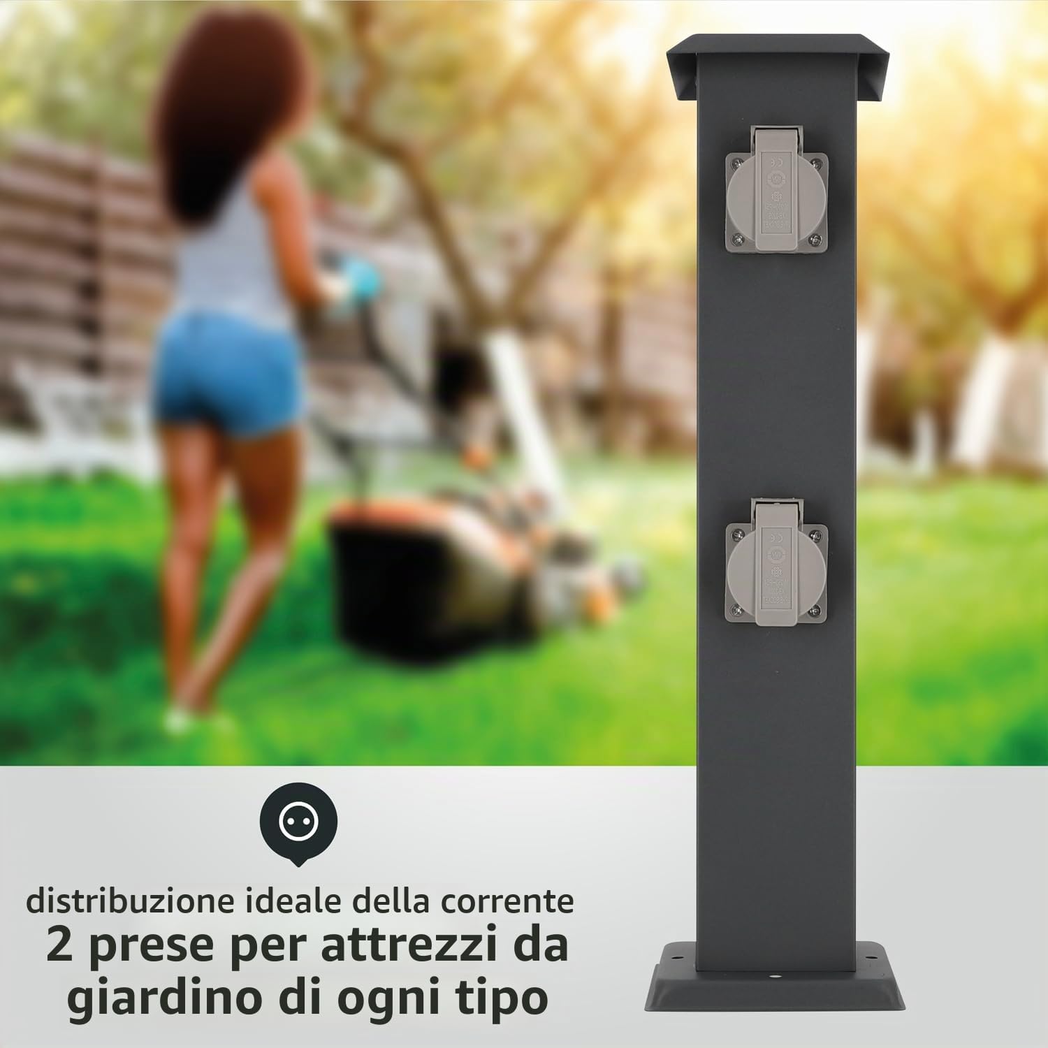 LED Universum - Colonna di presa "Cyril" 50 cm, antracite con 2 x tipo F + 1 x presa CEE presa esterna da giardino, per camper CEE, presa da campeggio 230 V, colonna di energia 50 x 12,5 x 14,5 cm