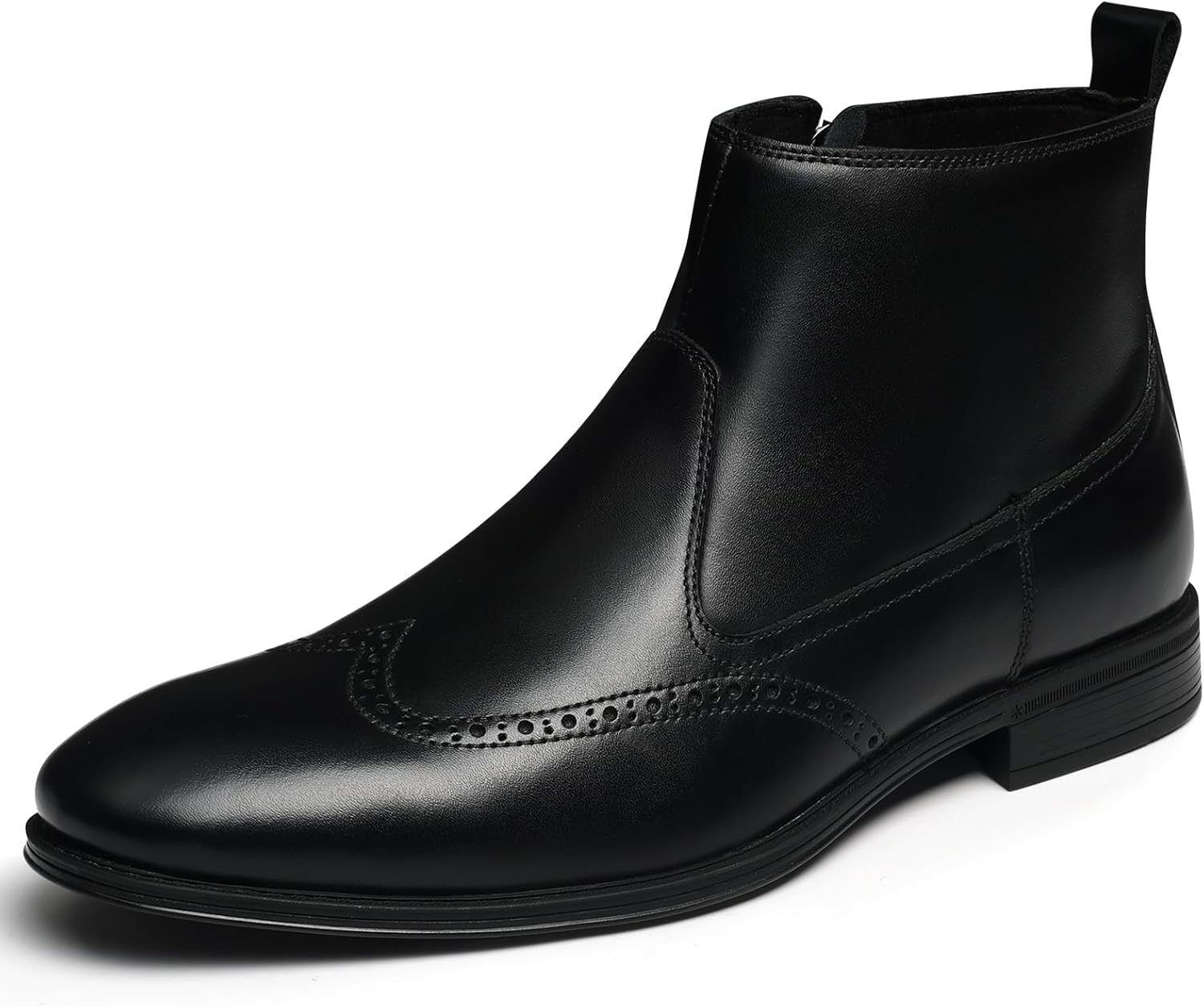 Chelsea Boots Men, Genuine Leather Brogue Wingtip Mens Dress Boots with Side Zipper, Comfortable Stylish Slip On Chukka Ankle Boots, Casual Oxford Boots for Men