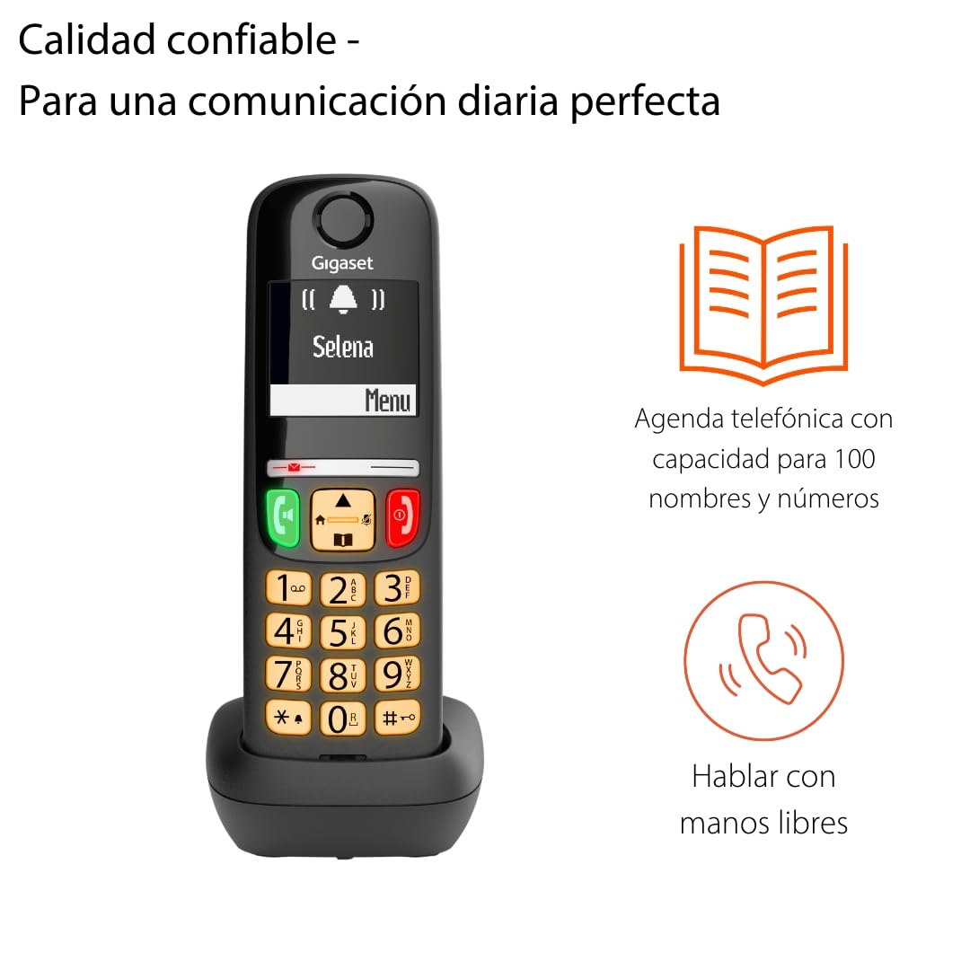 Gigaset E275 - Teléfono DECT Inalámbrico - Teclado Fácil de Usar - Compatible con audífonos - Teclado y Botones Grandes - Pantalla Gráfica en Blanco y Negro Iluminada, Negro [Versión Española] — view 4