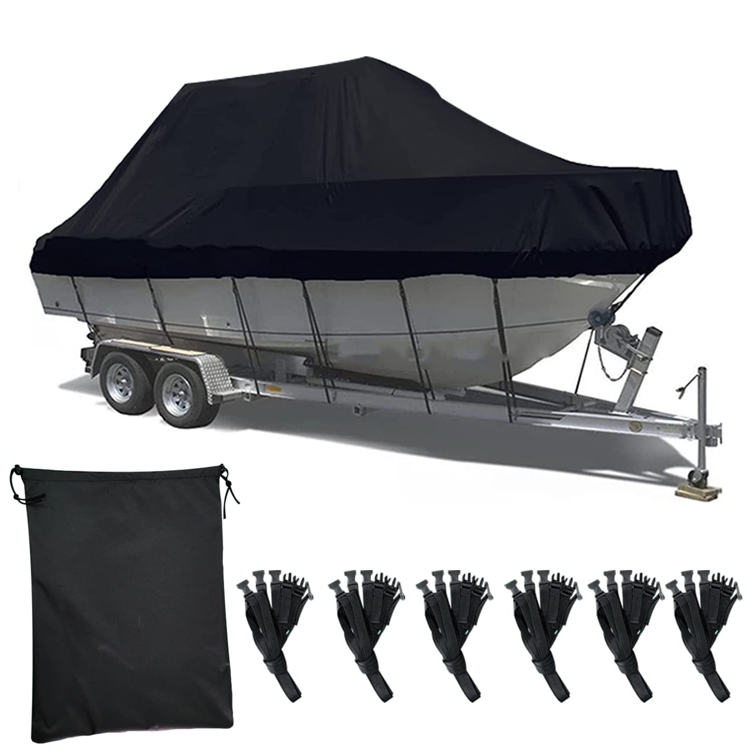 Trailerable V-Hull Boat Cover Waterproof,Heavy Duty UV Resistant Marine Grade Polyester 210D Fits 17-19FT V-Hull TRI-Hull Runabout Boat