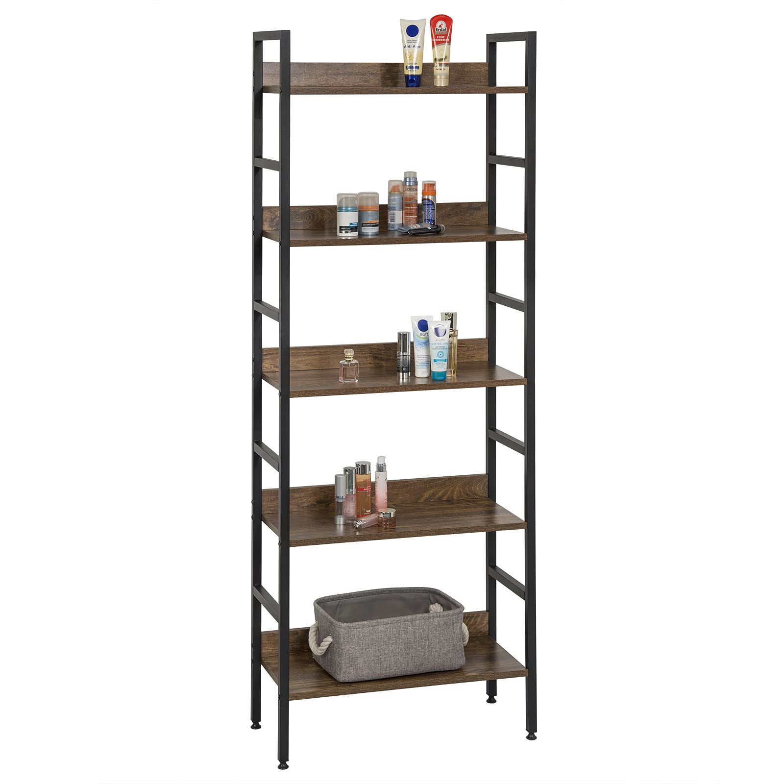 EUGAD Scaffale Libreria a 5 Ripiani, Legno Scuro | Design Industriale, per Studio Sala Ufficio