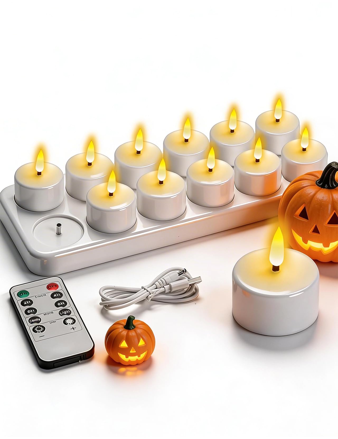 Otufan LED Kerzen, 12 aufladbare Teelichter mit Ladestation Timer und Fernbedienung für realistisches Flackern zu Weihnachten Zuhause Deko LED Kerzen mit Fernbedienung LED Teelichter wiederaufladbar
