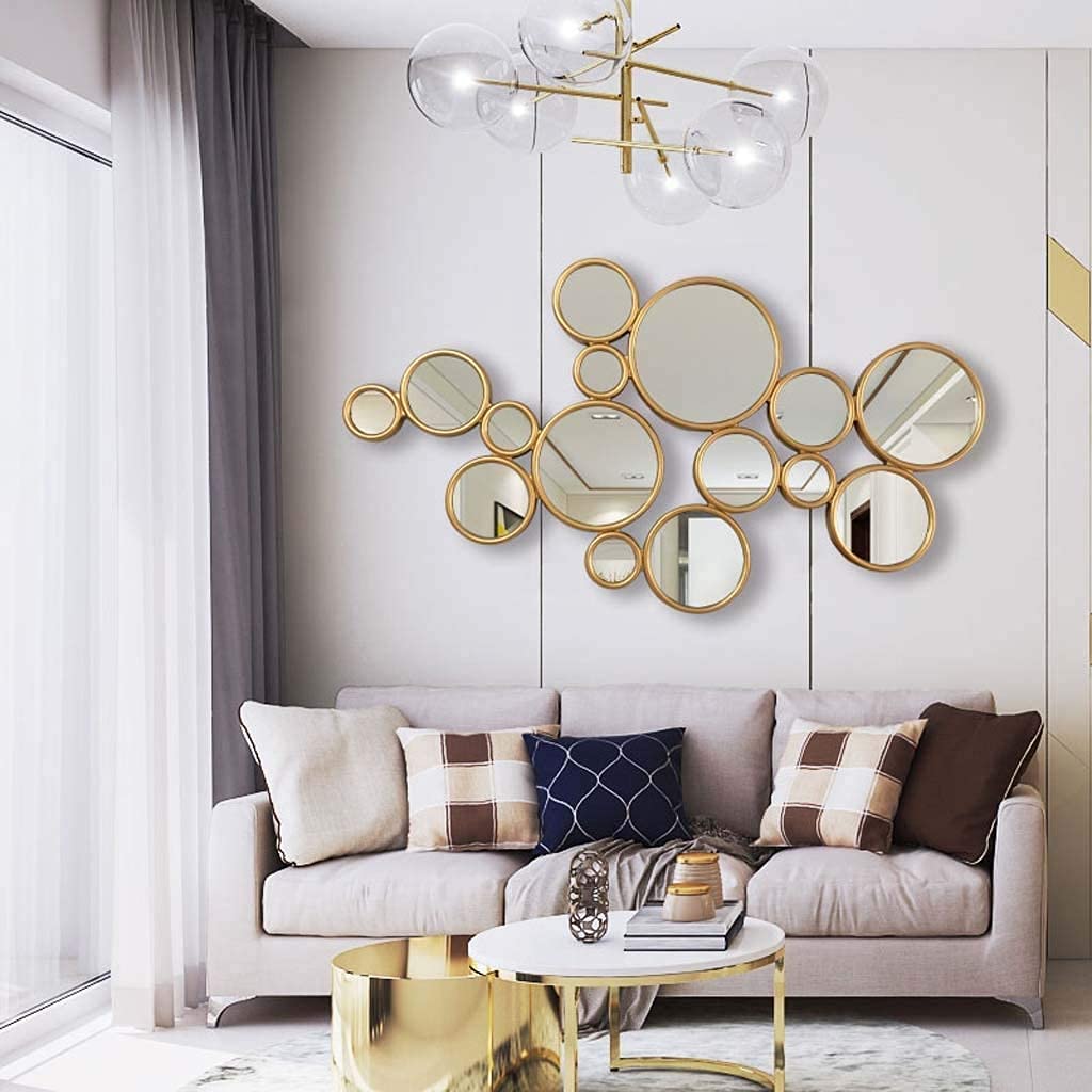 Decoratieve spiegel grote houten ingelijste make-upspiegel ronde wandgemonteerde spiegels voor woonkamer, slaapkamer, hal, hal