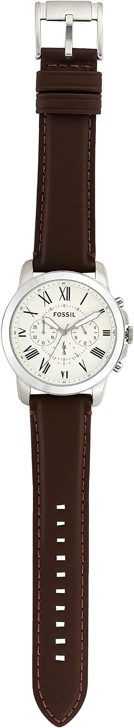 Fossil Montre pour Homme Grant, Mouvement chronographe à Quartz, boîtier en Acier Inoxydable argenté de 44 mm avec Bracelet en Cuir véritable, FS4735 : Fossil — image 4