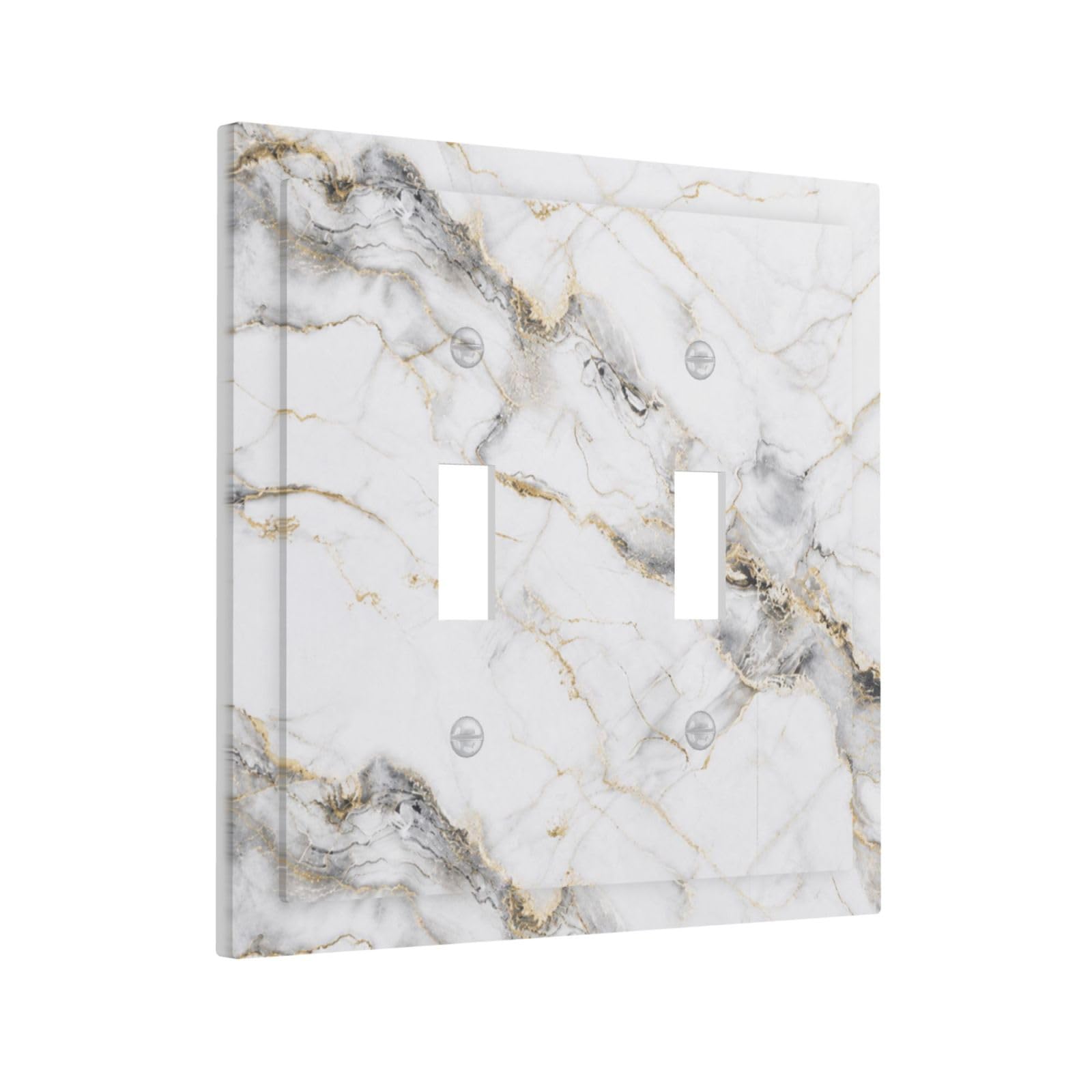 Xuejiaku Decorative Light Switch Cover Plate Modern Minimalist Luxury Gold Grey Marble Texture 2 Gang Outlet Covers Double Toggle Wall Plates Switch Plate Covers Faceplate for Kitchen Decor