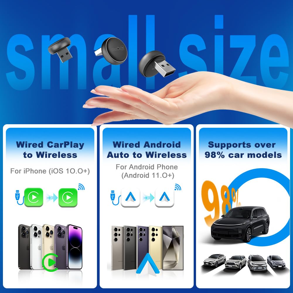 Carlinkit bezprzewodowy adapter CarPlay i Android Auto - Mini Ultra 3 Konwerter OEM przewodowego na bezprzewodowy Dongle dla iPhone i Android 11+, złącze USB-A/Type-C Plug & Play, szybkie połączenie