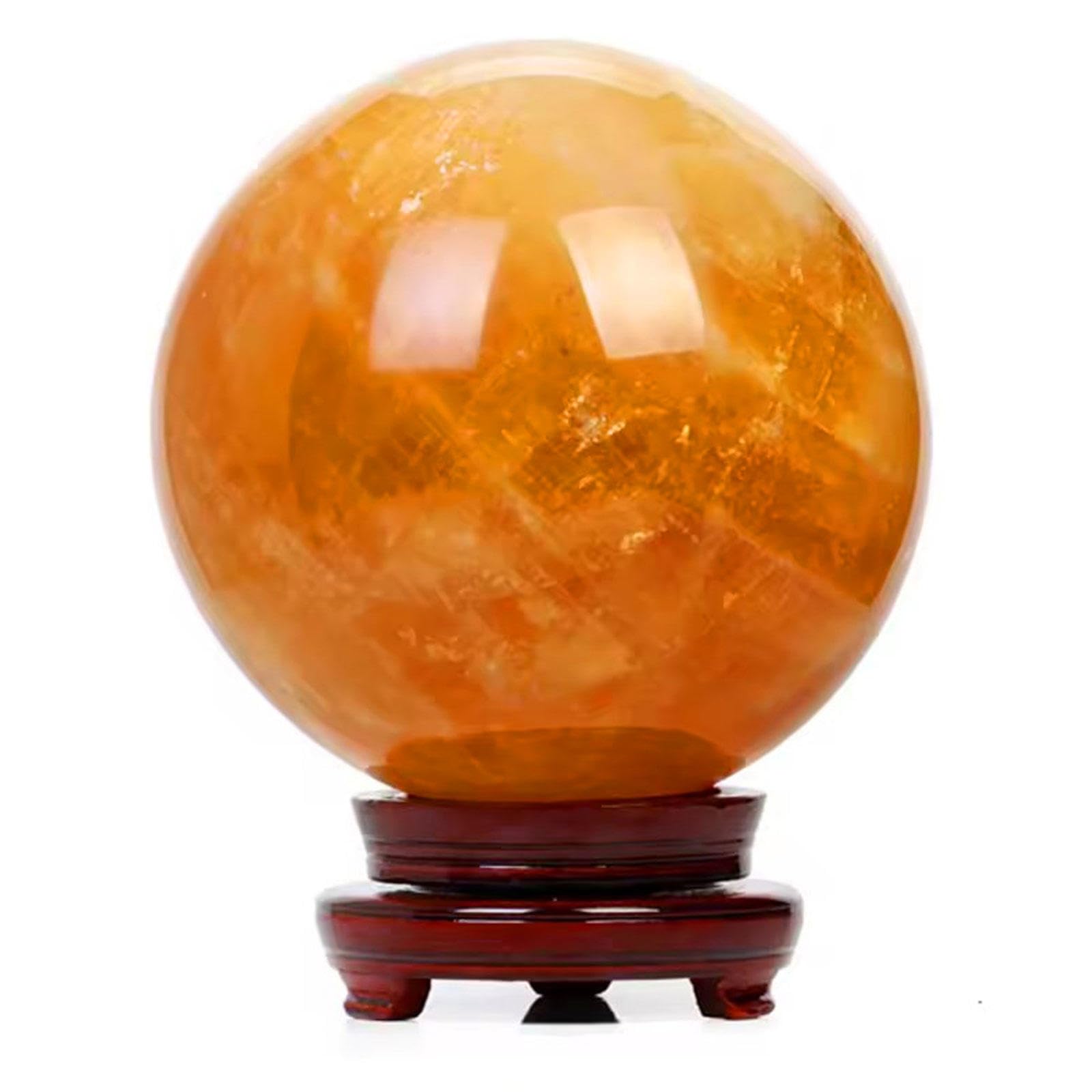 AARTERZZA Yellow Crystal Ball Ornaments, raw Stone Polished Iceland Spar, Calcite,120mm