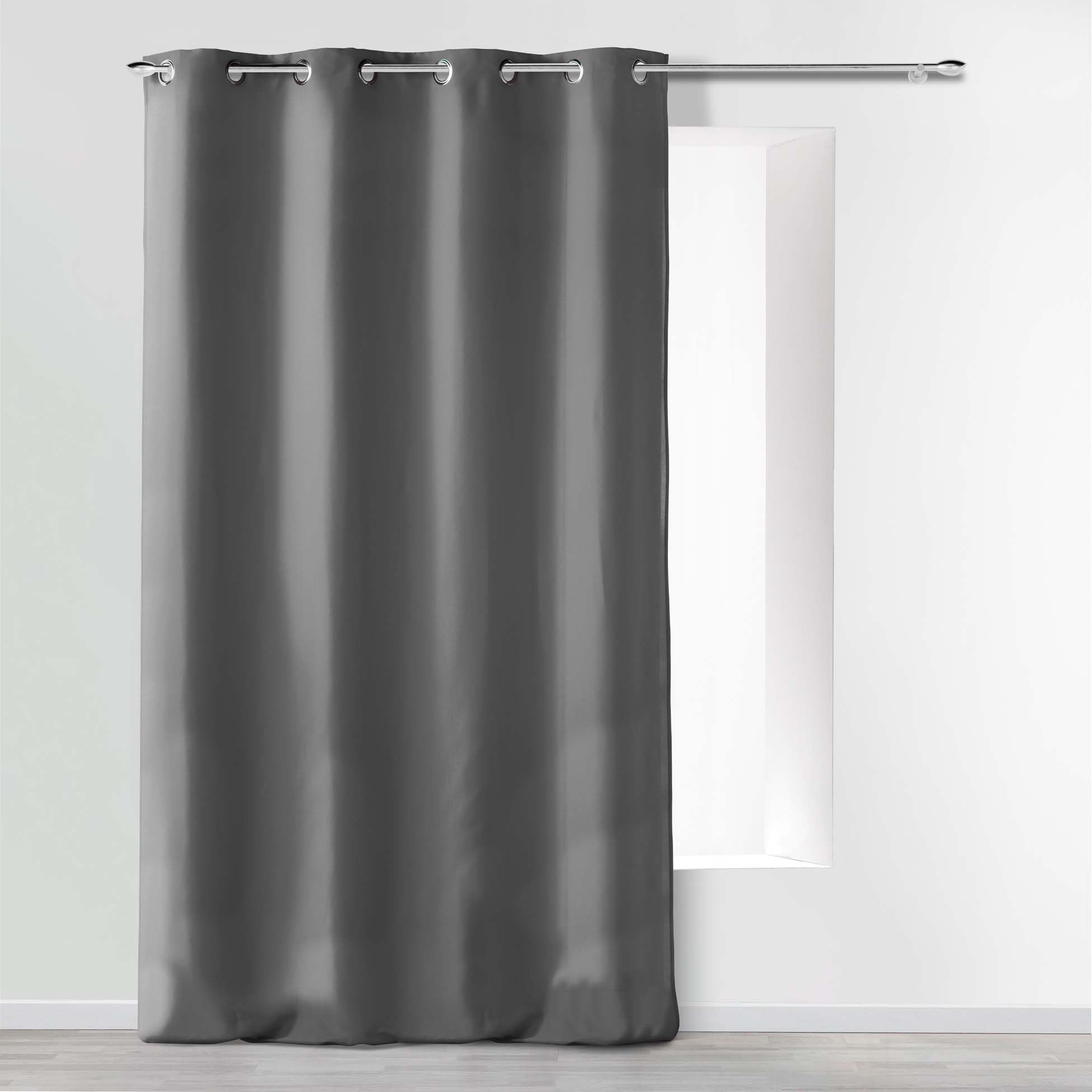 douceur d'intérieur, Rideau à Oeillets (140 x 260 cm) Absolu Anthracite, Microfibre