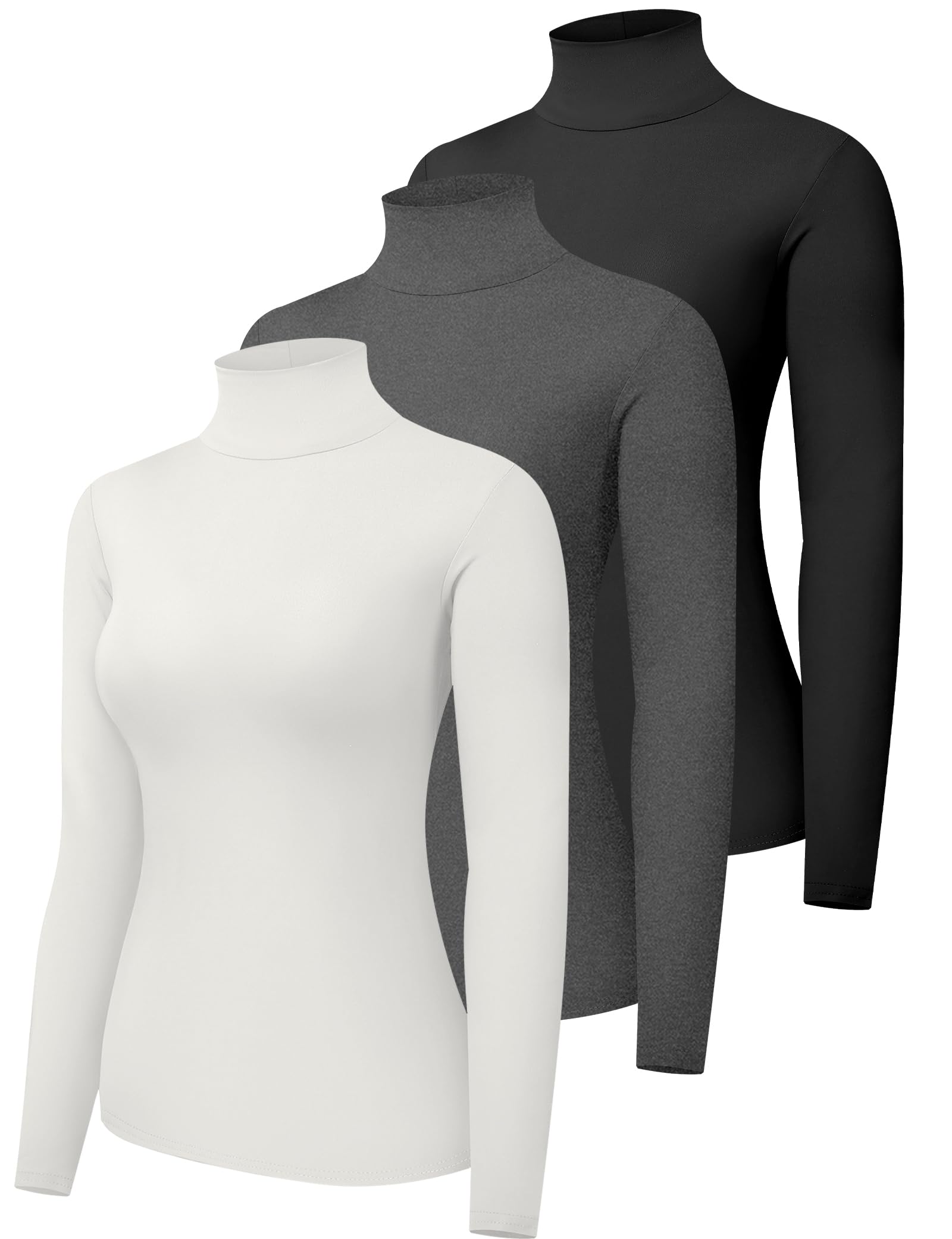 Dalavch 3 Pack Women’s Long Sleeve Turtleneck Shirts Slim Fit