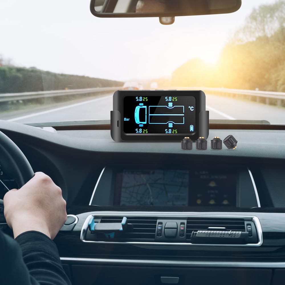 Tpms Sistema di monitoraggio della pressione dei pneumatici for camion con 4 sensori, diagnostica dei pneumatici, computer di bordo, rimorchio, autobus, furgone, camper, accessori auto Pressione Pneum