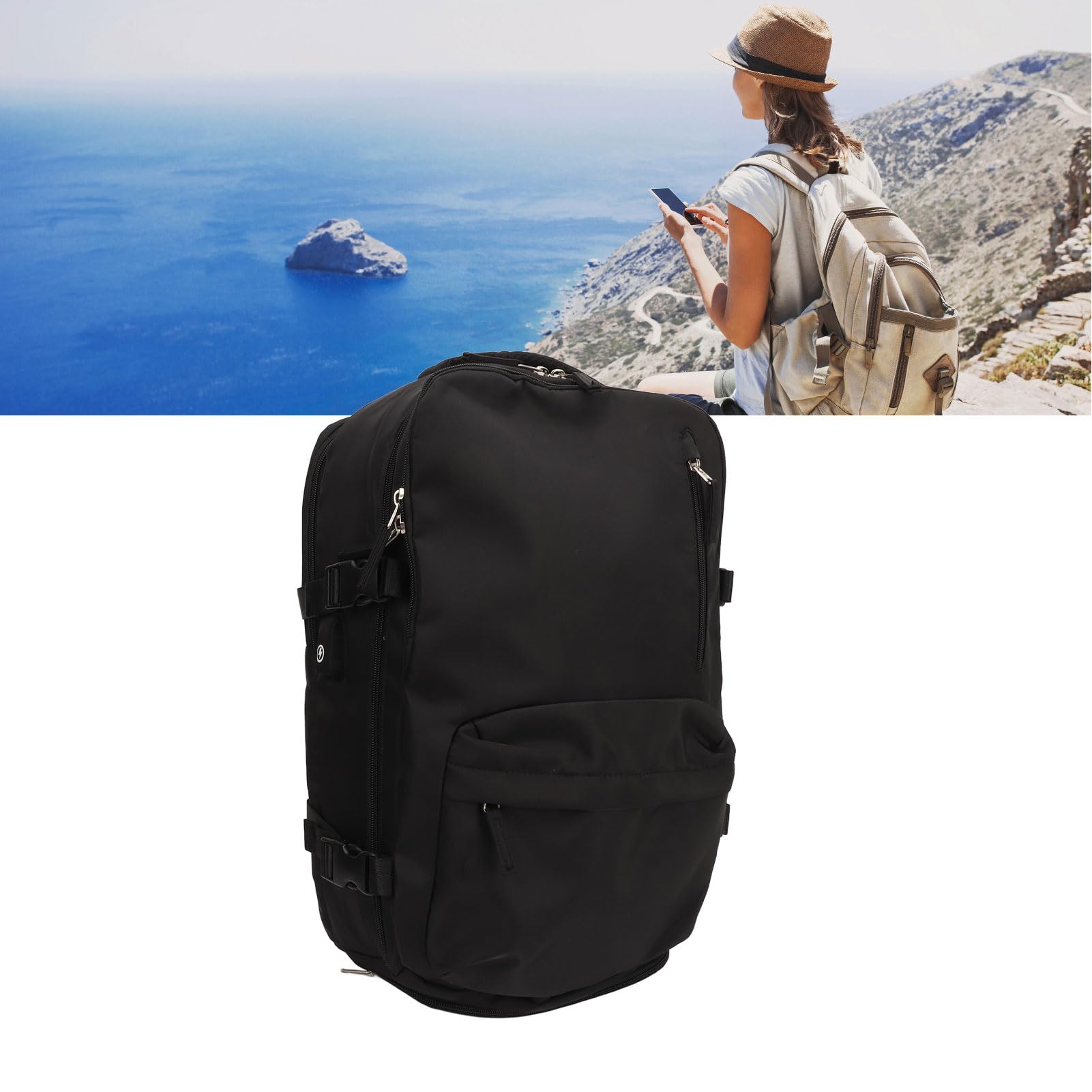 KANASI Zaino da viaggio, leggero, capiente e con scomparti multipli per riporre bagagli e dispositivi elettronici, ideale per le donne. (Nera)