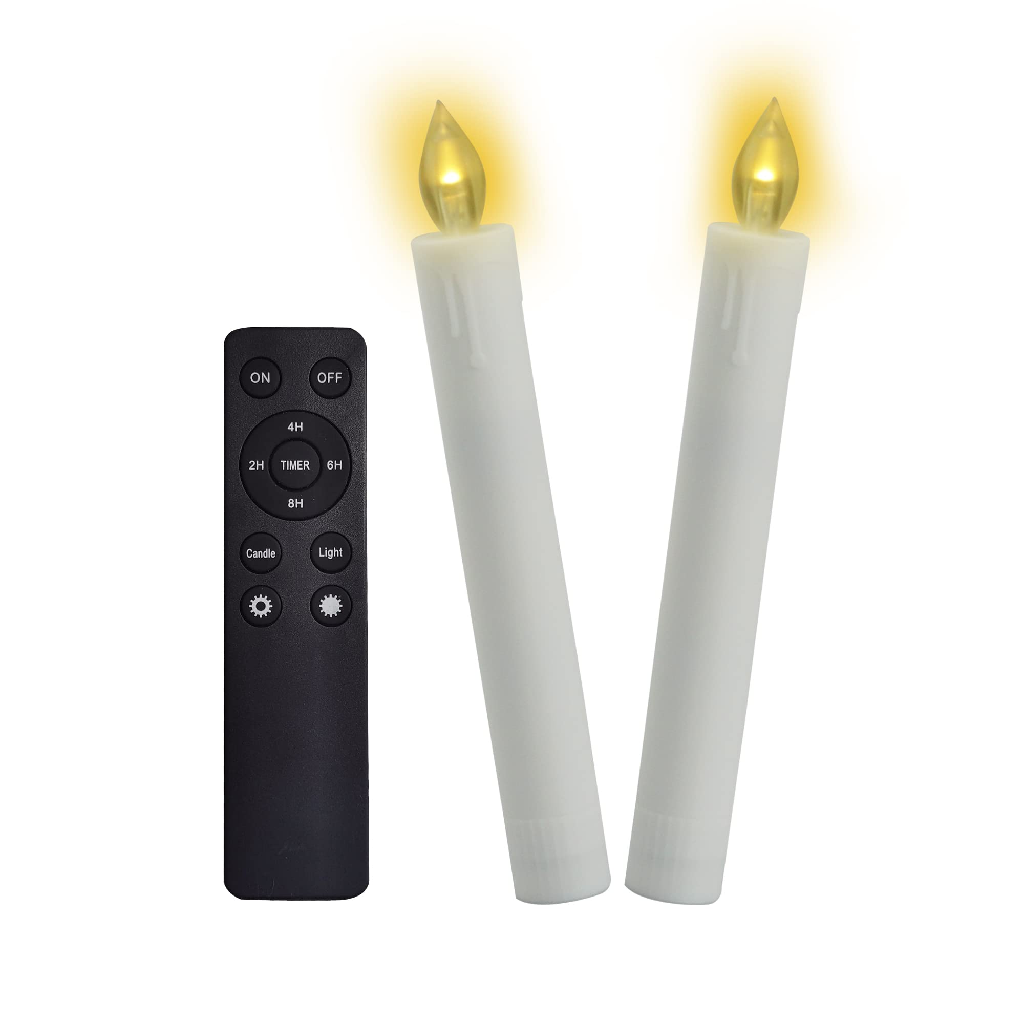 6-Inch Battery Operated Flameless LED Taper Candles w/Remote Timer 2 Pack