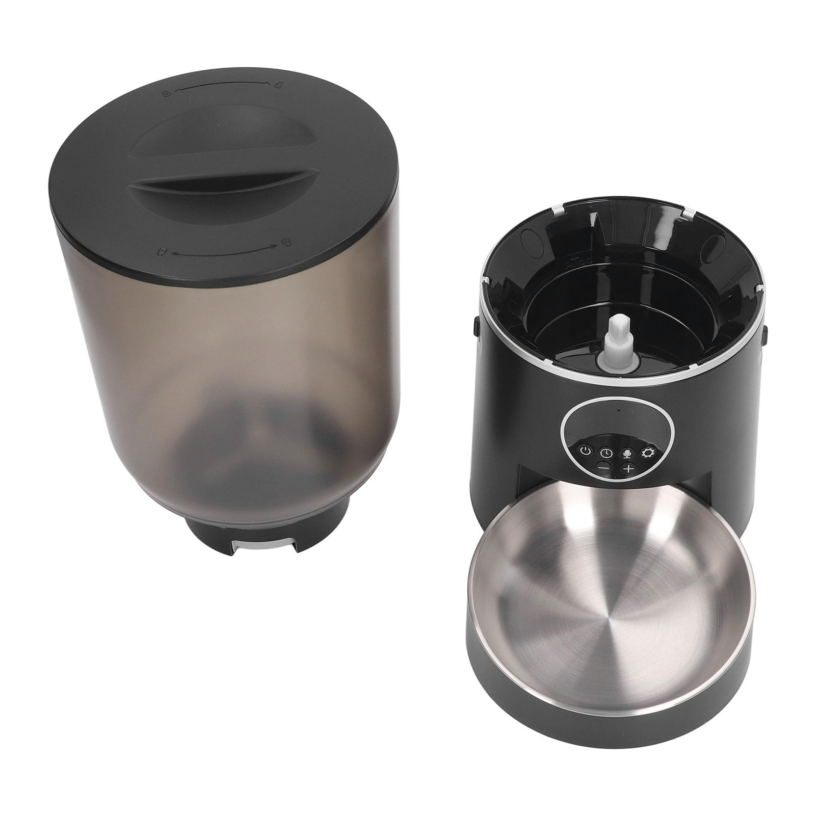 Comederos Automáticos para Mascotas, 5L, Soporte de Doble Potencia, Sincronización Inteligente, ABS, Dispensador de Comida para Perros y Gatos con Tazón de Acero Inoxidable (botón)