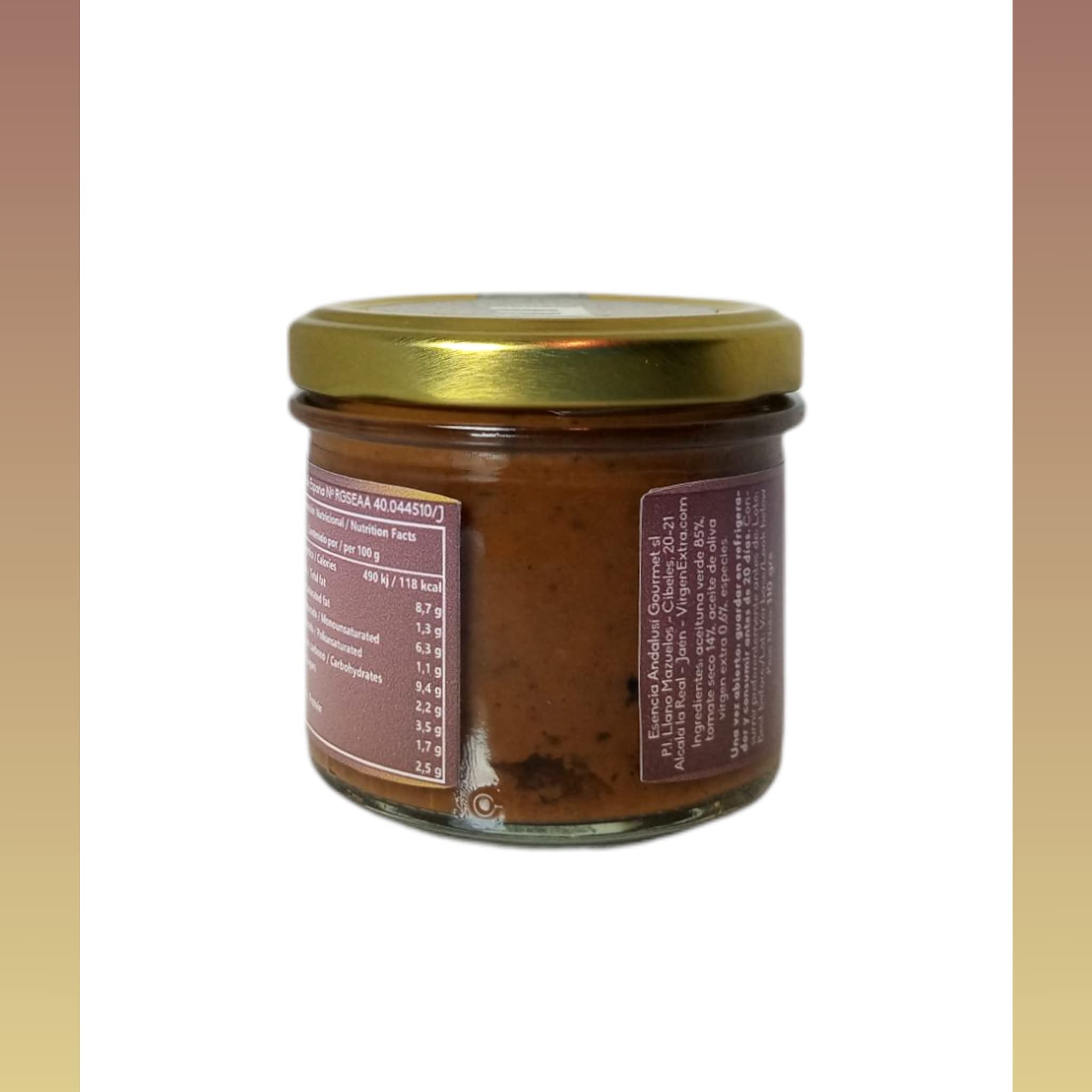 Tapenade Aceituna Negra con Tomate 110gr Esencia Andalusí, Paté artesano de Aceitunas con Tomate y Aceite Oliva Virgen Extra