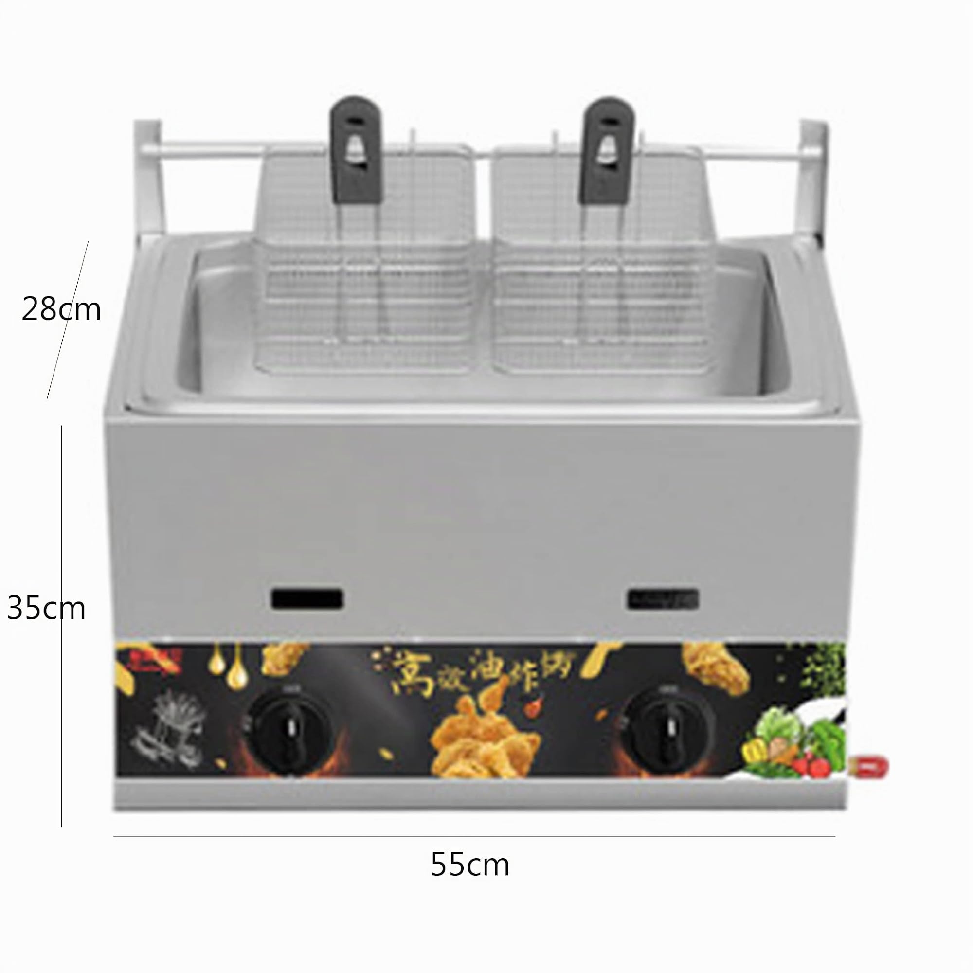 Freidora de Gas,Frying Pan Freidora De Butano Y Gas Propano, Freidora De Acero Inoxidable, freidora ComercialCapacidad 11L * 2