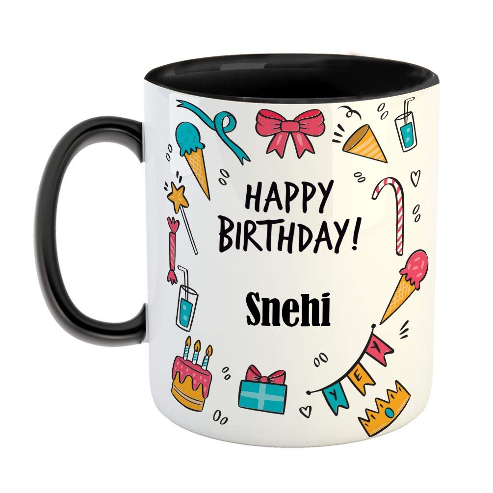 Ceramic Coffee Mug - Best Gift for Happy Birthday Mug , Color - Black, Name - Snehi