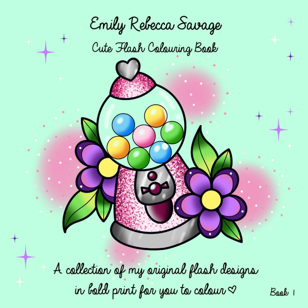 Cute Flash Colouring Book: A collection of hand-drawn bold and easy tattoo flash designs for adults to colour (Emily’s Tattoo Flash Colouring Books)